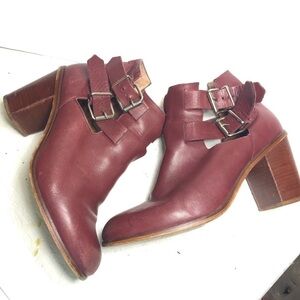 Unbranded burgundy leather black hell booties 11